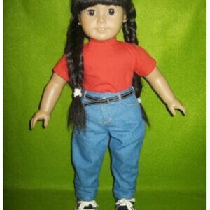 RETIRED American Girl Doll Blue Jeans Basics I Outfit plus varsity jacket, etc.
